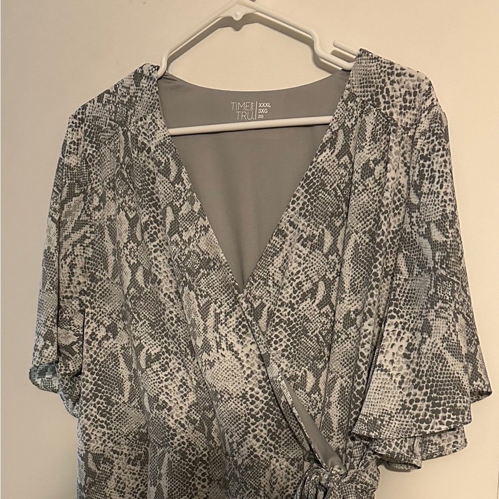 Snake skin print faux wrap dress